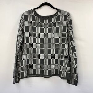 Gray Checkered Women's Sweater Cardigan